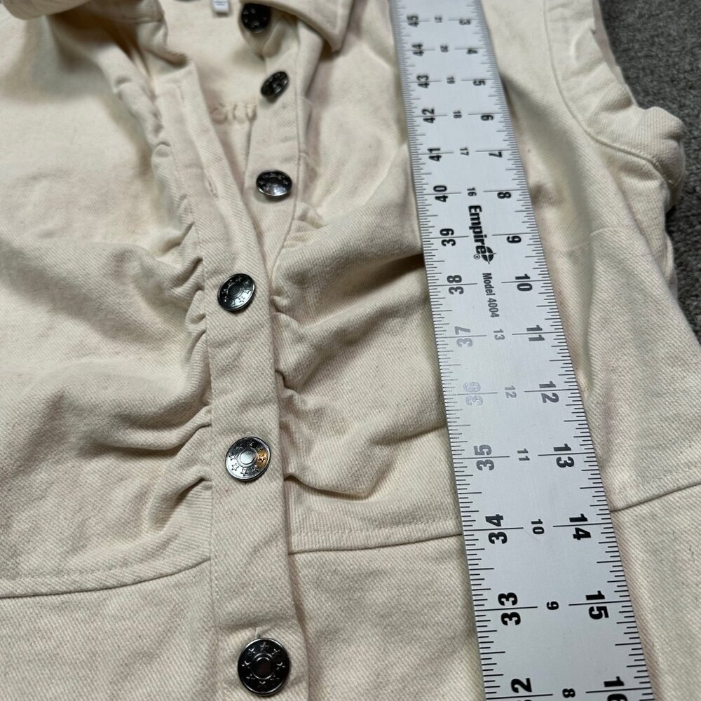 Likely Ruby 100% Cotton Ivory Cream White Denim Button Ruffle Mini Dress Size 6 - Picture 6 of 7